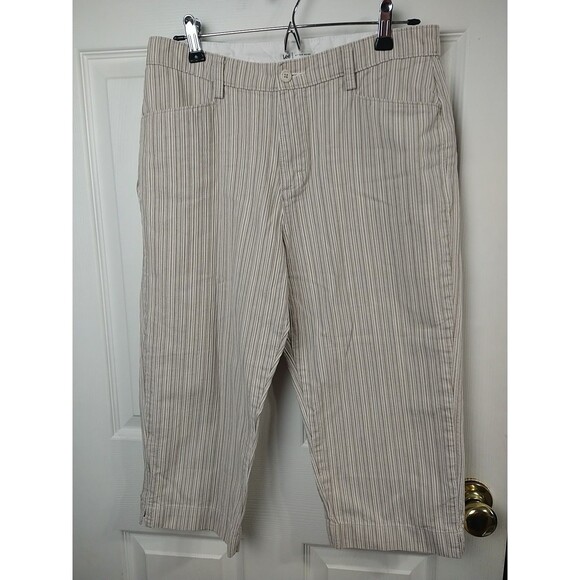 Lee Woman 10M Capri Pants Brown Pinstriped Straight Slit Leg Casual Business - Picture 1 of 11